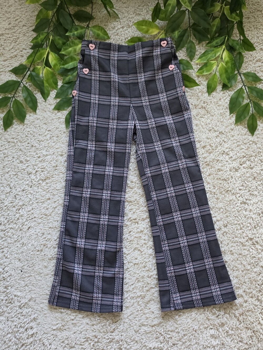Little Girl Pink & Charcoal Plaid Pants (Size 6)